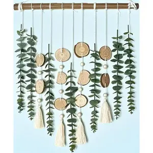 Rustic Farmhouse Wall Hanging Greenery - Fake Eucalyptus Leaves on 16.5 Inch Wooden Stick - Boho Home Decor for Bedroom Kitchen Dining - Reusable Artificial Plants - Decorative Stems for Bathroom Living Room