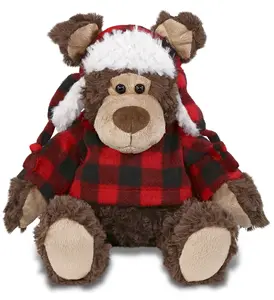 DOLLIBU Soft Polyester Grizzly Stuffed Toy - Adorned with Red Plaid Outfit, Kids' Toy for Play & Display