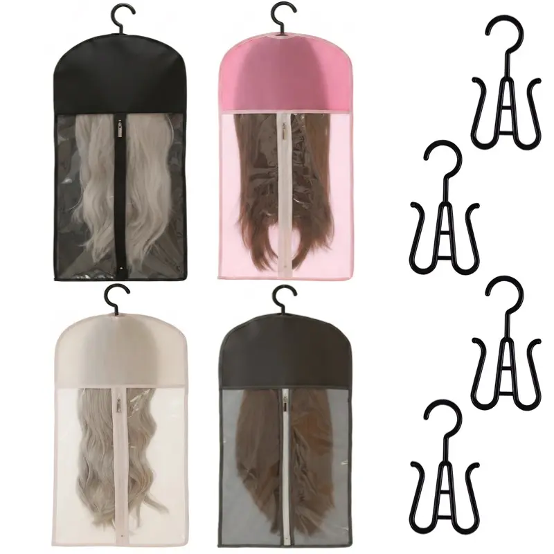 4 Pack Wig Storage Bag with Hanger Set in Multiple Colors. Perfect for Home Closet Hanging, Travel, & Styling Sessions. Keep Extensions & Long Wigs Neat.