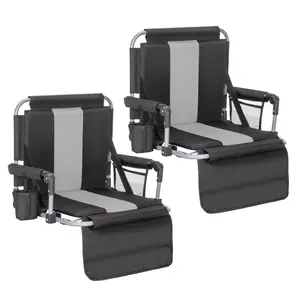 【Sophia & William】Stadium Seat for Bleachers with Back & Armrest, Extra Wide Cushioned Chair with Cup Holders, Mesh Pockets, Hidden Hooks, Lightweight Foldable Design