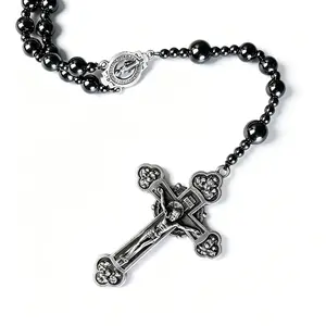 Hematite rosary beads catholic for women and men,Catholic baptism gifts for boys,Rosary for first communion boys or girl, Black