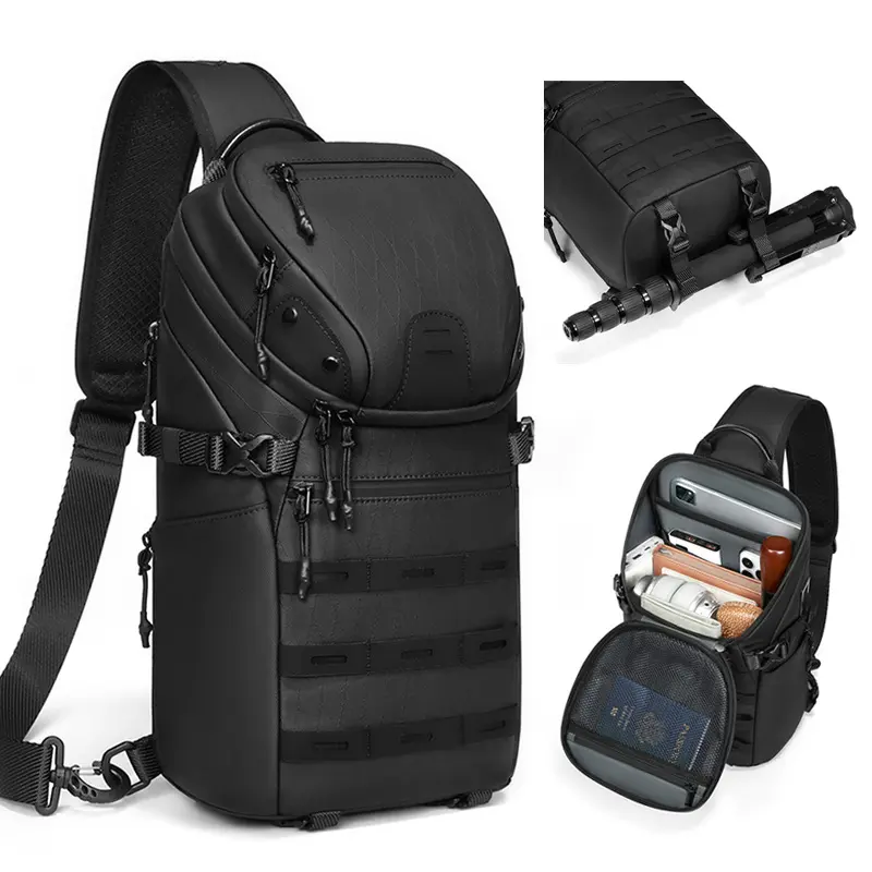 Tactical Sling Bag Crossbody Backpack Water Resistant USB C Charging Anti Theft Fits 12.9 Inch iPad Outdoor Hiking Travel Waterproof Lightweight Daily Bag