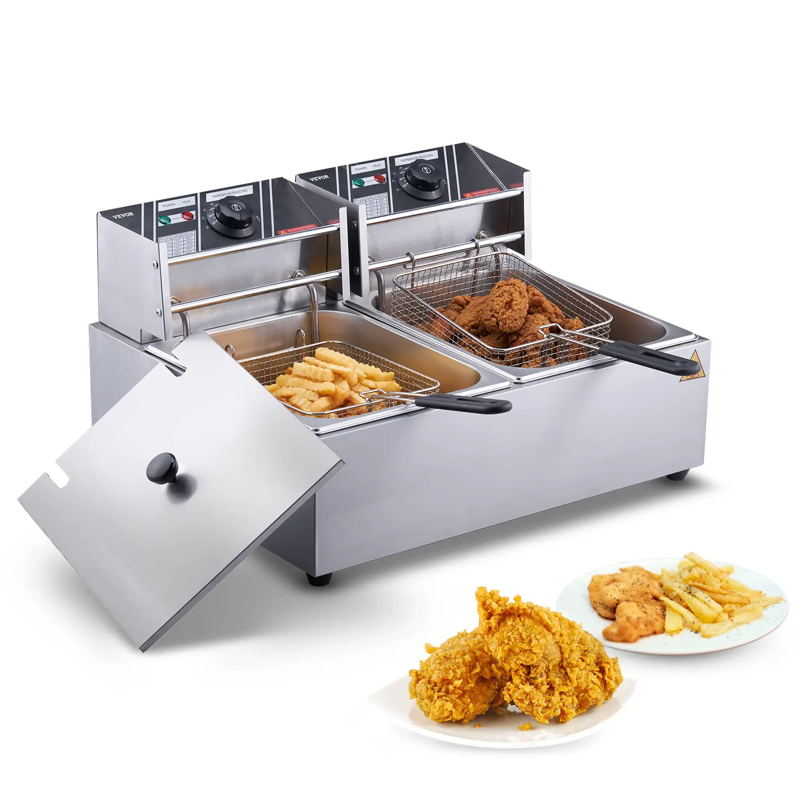 VEVOR Commercial Electric Deep Fryer, 24L Large Capacity Electric Countertop Fryer with Dual Removable Basket, 3000W Stainless Steel Dual Deep Fryer