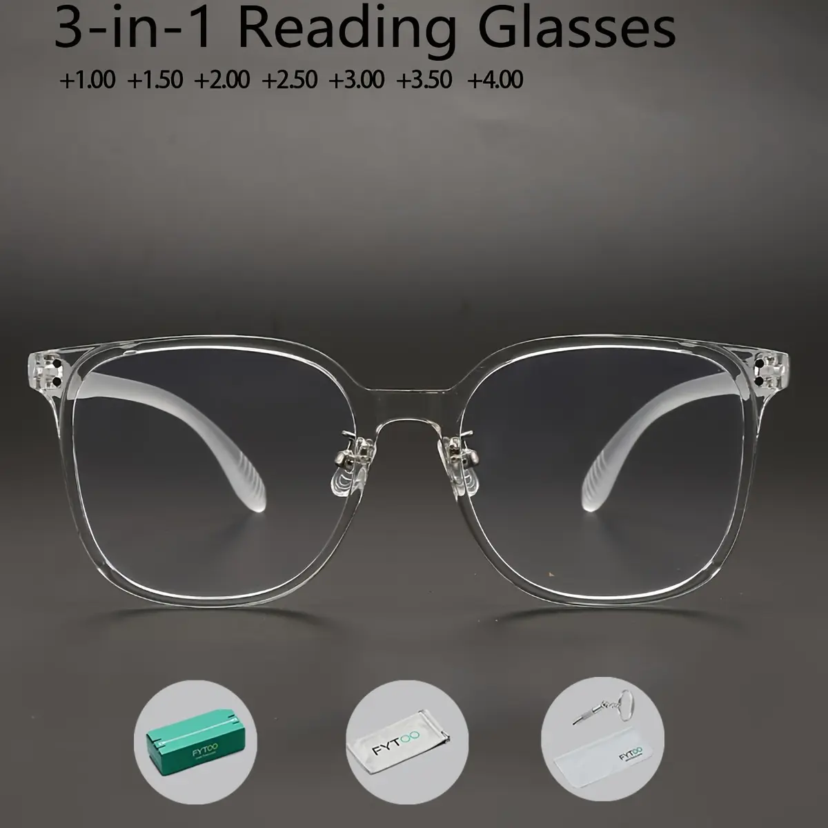FYTOO 3-Pack Unisex Reading Glasses, Retro Full Rim TR Frame for All-Day Wear, Lightweight Rectangular Readers Gift Set for Parents, Nylon, Parents Gift