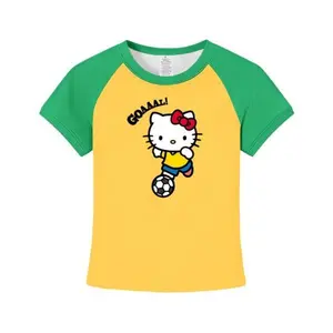Authentic Sanrio Licensed Hello Kitty Women's Soccer T-Shirt, Brazil Team Colors (Yellow/Green/Blue), Breathable Quick-Dry Polyester