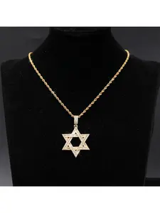 Full Diamond Hexagram Pendant, Fashion Versatile Creative Star Hip-Hop Necklace Pendant, Drop Pendant Necklace