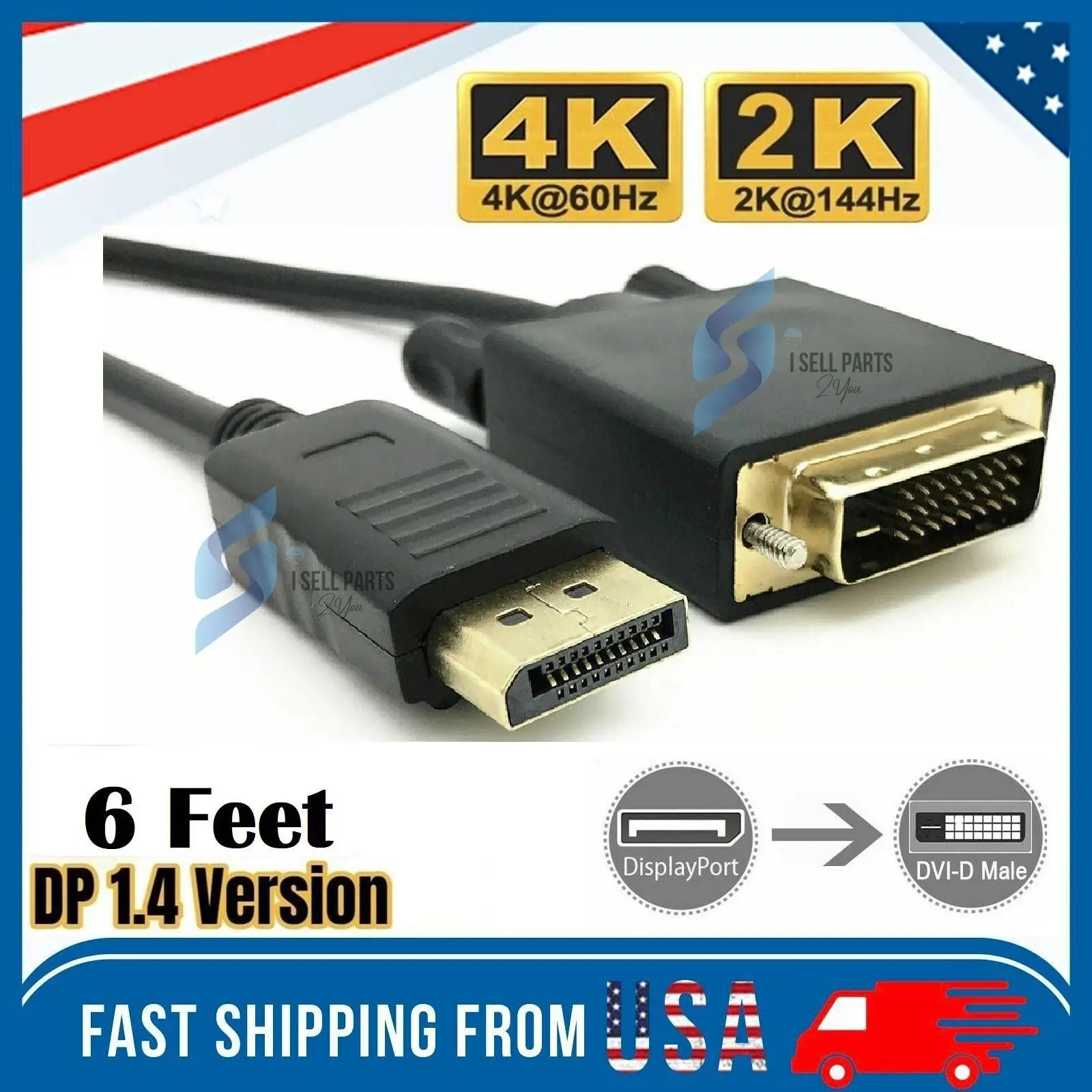 6FT DP to DVI-D Dual Link Cable, DisplayPort Male to DVI-D Male 1080P Gold-Plated Video Cable for PC Monitor