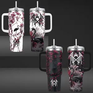 Sleep Token 40oz Tumbler with Handle | Take Me Back To Eden Black Flamingo Custom Cup | 40oz Insulated "Worship" Sigil Travel Mug | Alt Metal Rock Band Fan Gift | Cup Holder Friendly