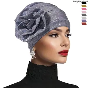 Shiny Oversized Flower Turban Hat, Casual Daily Hat for Ladies, Fashion Hair Wrapping Accessory, Hats