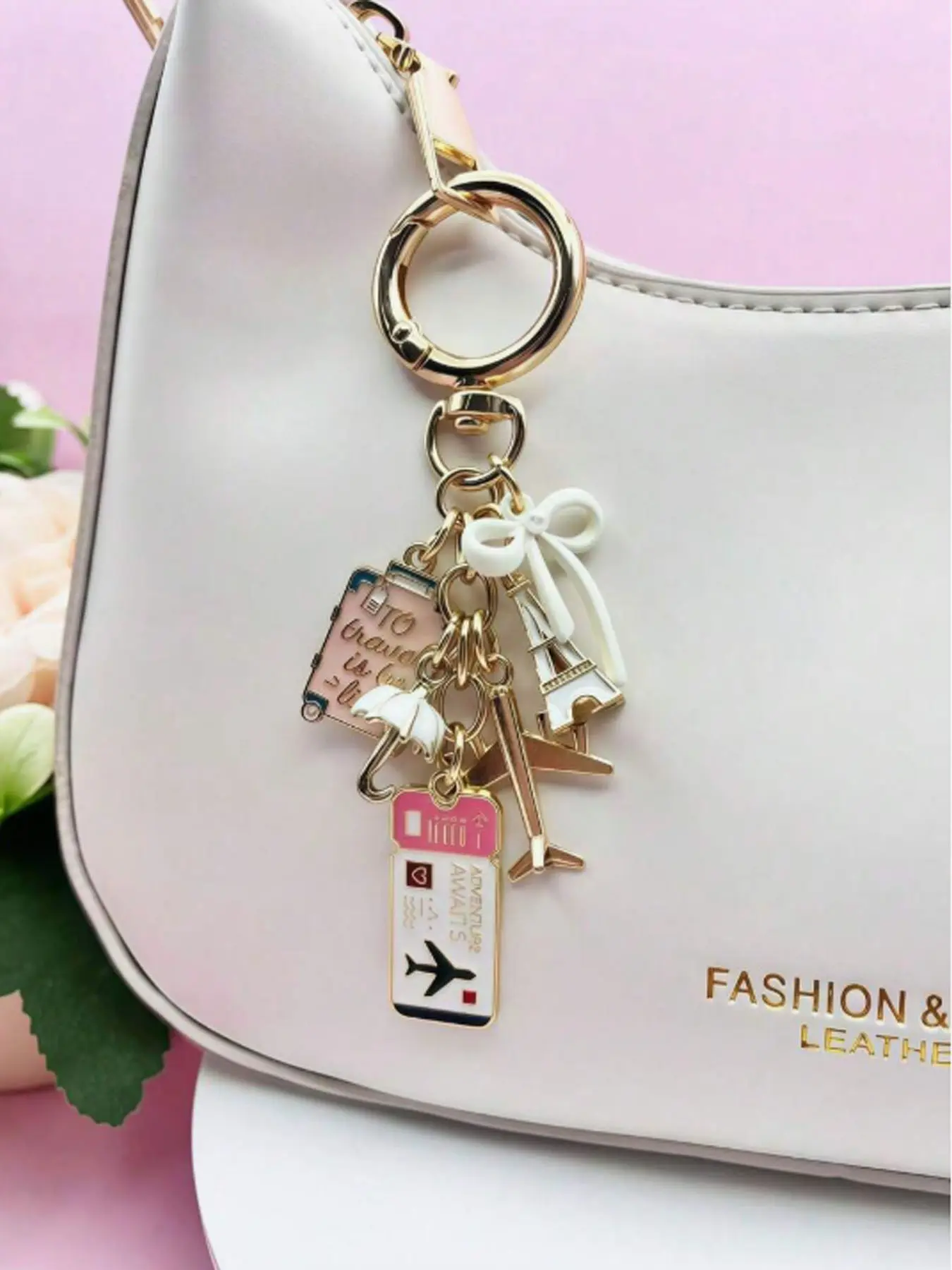 Paris Travel Sparkly Bag Charm Pendants, Backpack Accessories, Charms for Purses, Eiffel Tower & Airplane Bag Chain Charms, Wanderlust Bag Decoration Keychain, Bag Pendant for Backpack Purse, Ideal for Travel Lovers & Romantic Girls