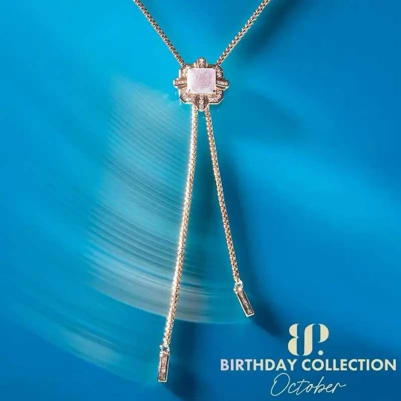 BOMB PARTY Elegant Rose Gold October Birthday Necklace - Sealed Unrevealed Mystery Costume Jewelry Accessories, Fiery Opal Stone, Adjustable Length, Rose Gold Aesthetic, Meaningful Gifts for Women
