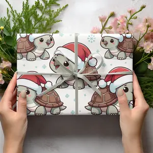 Turtles in Santa Hats Wrapping Paper | Christmas Turtle Gift Paper | Festive Holiday Wrap | Sizes 30x36, 30x72, 30x180