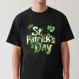 🍀[100% Cotton]St. Patrick's Day T-shirt – Sparkly Four-Leaf Clover Graphic Tee, Festive Round Neck Short-Sleeve Shirt, Breathable & Comfortable for All Seasons, Perfect St. Patrick’s Day Gift, Stylish & Casual Tee for Men & Women, Trendy Holiday Wear🍀