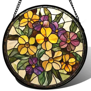 Colorful Flowers Stained Glass Suncatcher Window Hanging, Wildflower Sun Catcher Decor Gift for Mom, Nana, Women