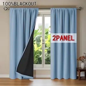 2-Piece 100% Light Blocking Sky Blue Curtains, Top Hole Design for Easy Hanging, Sun Protection, Privacy, Insulation, Noise Reduction