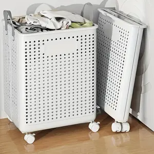 Portable Folding Laundry Basket-Spacious and Lightweight, Durable Plastic Design, Multifunctional Laundry Basket with Wheels, Suitable for Bathroom and Balcony, Perfect for Friends and Family, Storage Box for Organizing