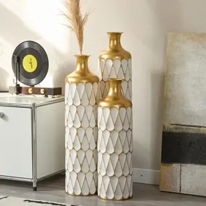 Flower Vases, Floor Metal Vases Modern Style Floor Standing Vintage Big Vases Home Droplet Shaped White Metal Cylinder Vases 3-piece Set Gorgeous Home Decoration Large Glazed Metal VaseS Decorative Ornaments, Modern Standing Decor for Dining Bedroom Home