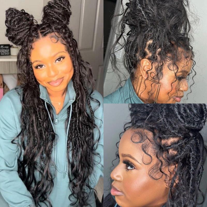 Crochet Boho Faux Locs Braiding Hair With Human Hair Body Loose Wave Curls Pre Looped Goddess Boho Dreadlocks Curly Full Ends Hair Extensions For Black Women Natural Color