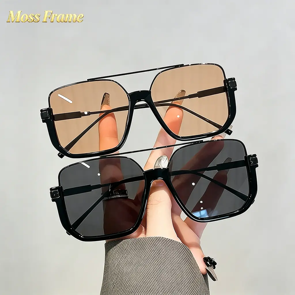 2-Pack Oversized Square Double Bridge Sunglasses, Fashion Y2K American Retro Versatile Casual Sun Glasses, UV Protection Aviator Shades