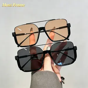 2-Pack Oversized Square Double Bridge Sunglasses, Fashion Y2K American Retro Versatile Casual Sun Glasses, UV Protection Aviator Shades