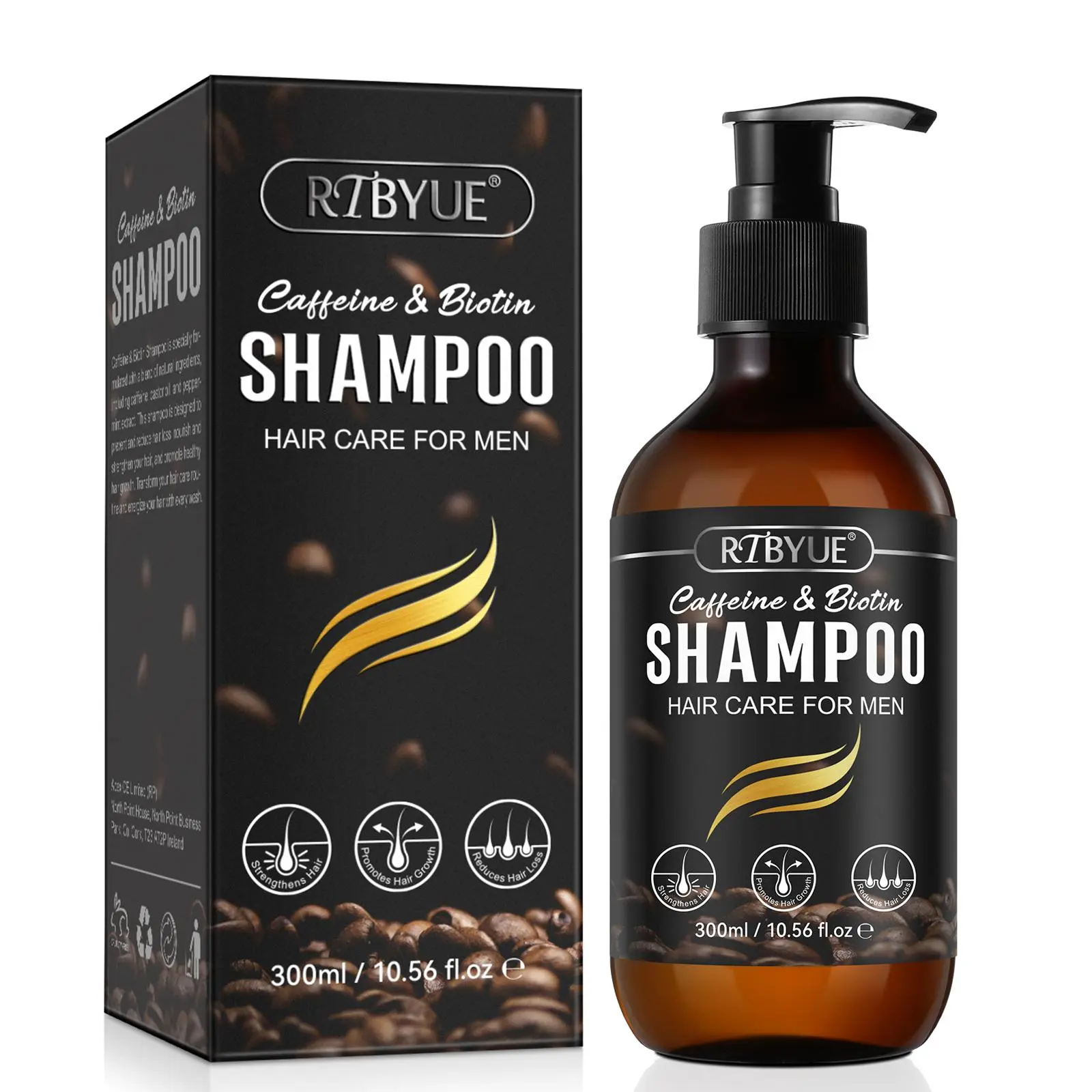 Rtbyue Caffeine Hair Growth Shampoo 300ML, Nourishing Volumizing Shampoo, Promotes Healthy Scalp, Nourishing Formula, Suitable for All Hair Types, Daily Use