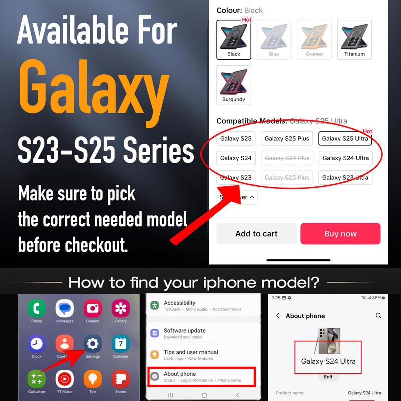 For Samsung Galaxy S25 S24 S23 Plus Ultra Shockproof Camera Ring Stand Heavy Duty Clear Case Compatible With MagSafe Cover + Camera Lens Protector