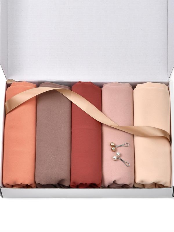 Women's Solid Color Chiffon Khimar Set, Casual Breathable Modest Hijab Set with Hair Clips, Fashion Accessories for Daily Wear