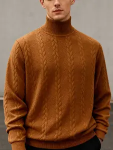 Men's Solid Color Half-High Neck Fitted Sweatshirt, Long Sleeve Textured Jacquard Pullover, Casual Fashion Knitwear, Perfect for Outdoor & Daily Wear, Sweater