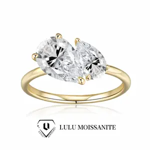 【#M247】 (Beatrice) 925 Sterling Silver Synthetic Moissanite rings Double Main Double Pear-shaped Cut D Color VVS1 Clarity 3 CT for Wedding