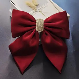 2pcs French-Style Satin Bow Spring Clips - Rhinestone Decoration, Vintage Elegant Versatile, Half-Up Ponytail & Top Hair Accessories
