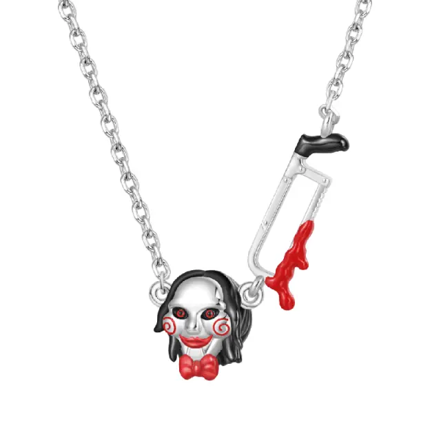 Gnoce Horror SAW Billy Necklace, Dark Fantasy Spooky Halloween Silver Cosplay Necklace for Costume Jewelry Enthusiasts, Dark Fantasy Necklaces, Halloween Necklaces