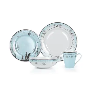 Disney Frozen 2 Anna & Elsa Ceramic Dining Set Collection | 16-Piece Dinner Set