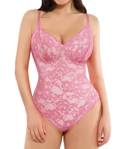 Popilush Lace Smooth V-Neck Shapewear Bodysuit with Adjustable Straps & Seamless Cups for Everyday Wear Elegant Fit-LIVE