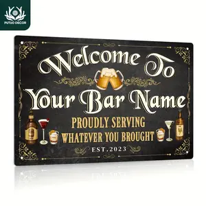 Personalized Retro Vintage Aluminum Metal Bar Signage - Custom Name, 12x8 In Decorative Wall Plaque, Home Decor for Pub, Kitchen (1 Count, Customizable)
