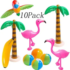 10 Pack Inflatable Tropical Party Toys Set,Palm Tree,Flamingo,Banana,Beach Ball,Parrot, Ideal for Hawaiian Luau,Summer Pool,Beach Parties, Unique Christmas Decor for Tropical-Themed Holiday Celebrations