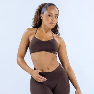{with logo} dfyne  - Top- Women's Spaghetti Strap Asymmetrical Backless Sports Bra - Light Support V-Neck Yoga Bra, Workout Top for Running & Daily Wear