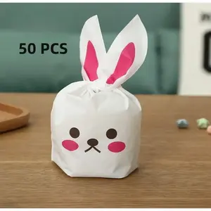 50PCS Bunny Ear Cookie Packaging Bags, Ideal for Candy or Baking Party Supplies, Fun Treat Bags for Festive Occasions, Goodie Bag Stuffers