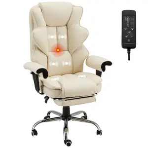 Heated 6-point Massage Office Chair with Foot Rest, Ergonomic Cross Legged Desk Chair with Resivable Armrest, Comfortable Reclining 155°Swivel Chair for Home office, Computer and Entertainment