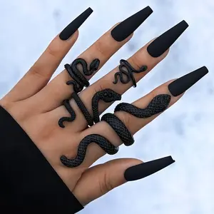 4pcs Dark Gothic Style Geometric Snake Ring Set, STACKABLE Irregular Open Metal Jewelry Set, Suitable for Women's Parties and Daily Wear, the Perfect Gift for Friends