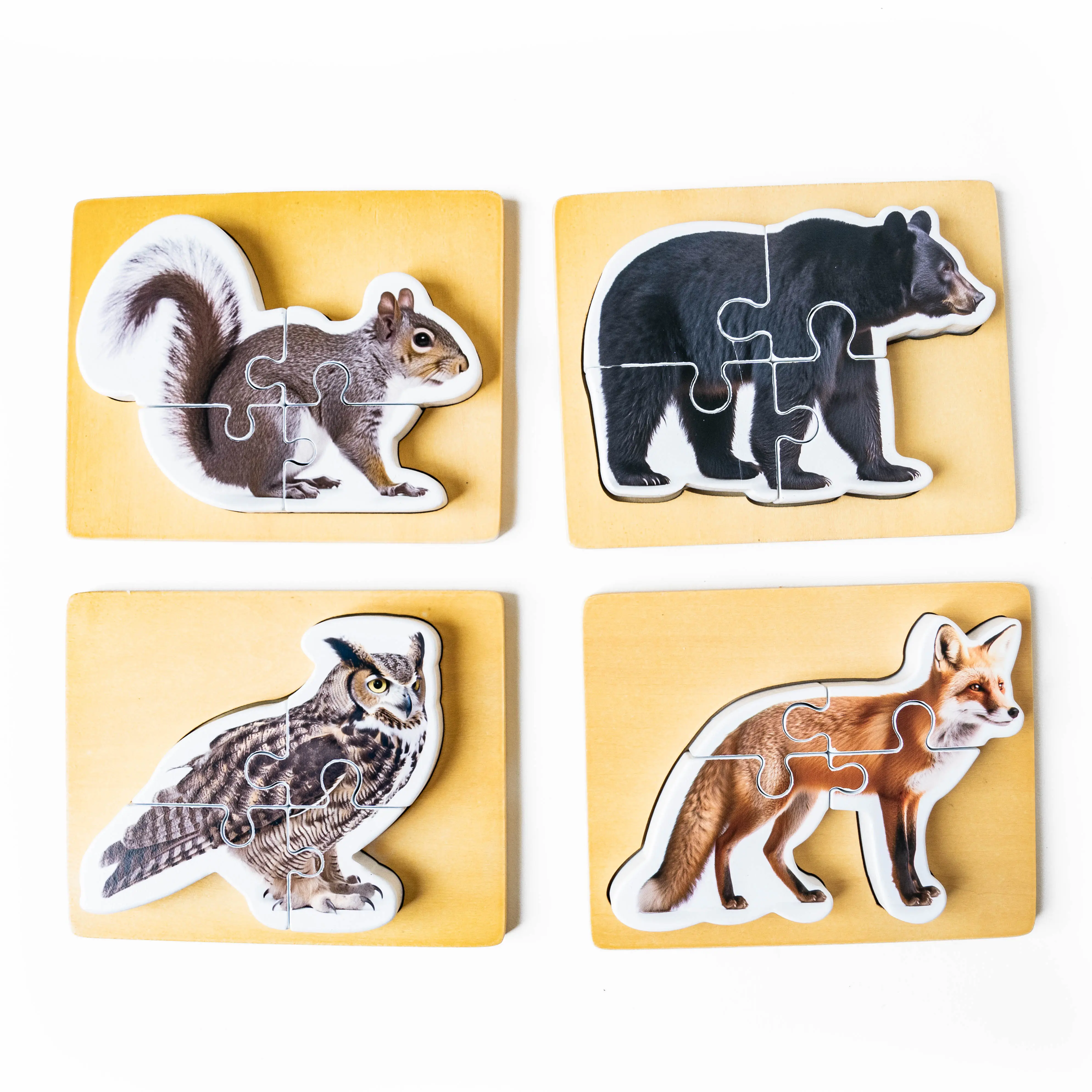 Wooden Montessori Animal Puzzles for Toddlers 2+ Years | Realistic Chunky Woodland Creature Animal Shape Puzzle | Educational Learning Toy