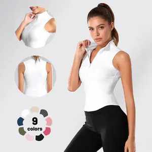 Women's Full Zip Sleeveless Workout outdoor Yoga Active Jacket top Vest cute Golf Shirts summer clothes wardrobe basics women for leggings fitted outfits