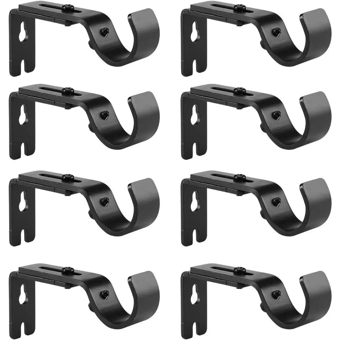 Heavy Duty Adjustable Curtain Rod Brackets Holders for 1 1/8 Inch and 1 1/4 Inch Rod, (8 PCS, Black)