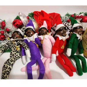 11.81inch Christmas Elf Doll with Snoop on a Stoop Christmas Trees Decoration Ornaments Hip Hop Lovers Christmas Elf Plush Toys