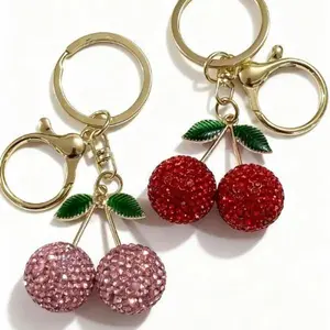 Full Diamond Inlaid Cute Cherry Keychain, Sparkly Rhinestone Bag Charm, Bling Crystal Purse Accessory, Fashion All-Match Pendant for Women Girls, Exquisite Gift for Birthday Party