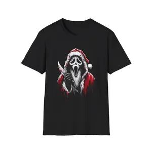 Ghostface Santa T-Shirt – Scream Into the Holidays Graphic Tee, Merry Christmas Shirt Tshirt, Christmas Doodle Tshirt
