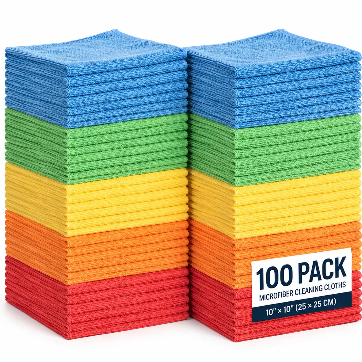 100-Pack Microfiber Cleaning Cloths, 10 x 10 Inch Lightweight Reusable Towels for Kitchen, Car, Bathroom, Garage & Everyday Cleaning