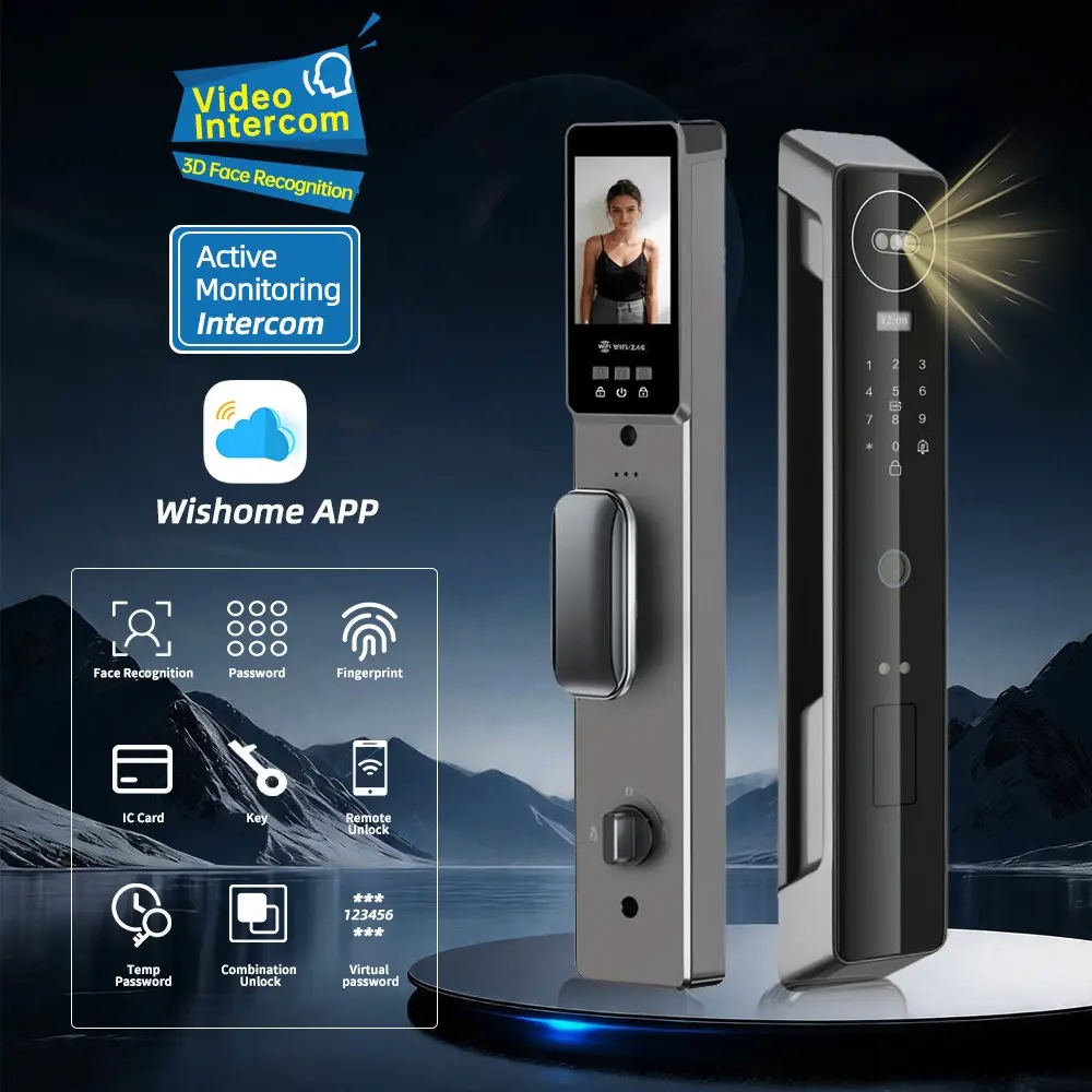 Biometric Smart Door Lock with 2-Way Talk Intercom, Face Recognition and Code, Supports Wishome App, Security Front Door Lock, Fingerprint Smart Locks