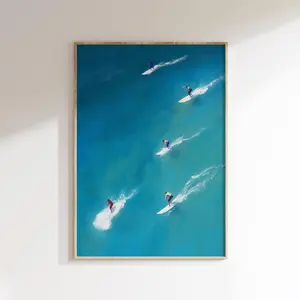 Tiny People Surfing the Ocean Print, Beach House Decor, Surfing Poster, Minimalist Printable Wall Art