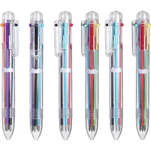 6 Pack Multicolor Pens 0.5mm 6-in-1 Retractable Ballpoint Pens 6 Colors Transparent Barrel Ballpoint Pen for Office School Supplies Students