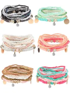 6 Sets Colorful Vibrant Handmade Beaded Bracelet Collection for Women Men Assorted Bright Miyuki Seed Beads Decorative Alloy Charms Fashionable Stackable Layered Styling Hypoallergenic Gentle on Sensitive Skin Comfy All-day Wear